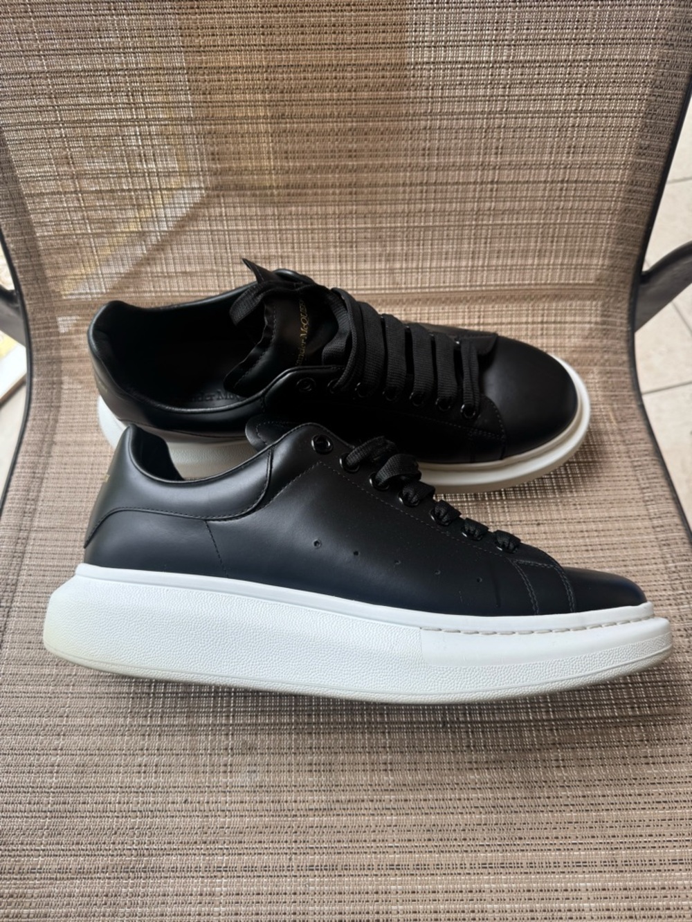 Alexander McQueen Black Leather Sneakers with White Sole - Picture 2 of 5